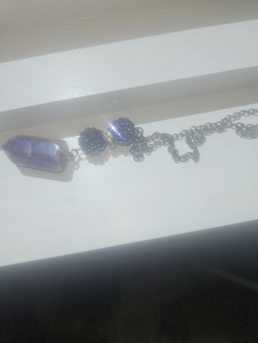 Amethyst Pendant Necklace with Purple Crystal Beads - Picture 3 of 3